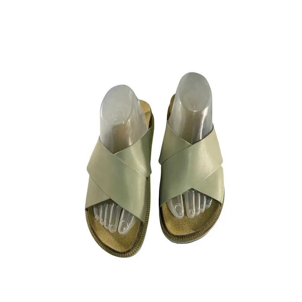 FREE PEOPLE Womens Sidelines Footbed Slides Sandals Sz 40 US 9 CrissCross Tan - Picture 2 of 10